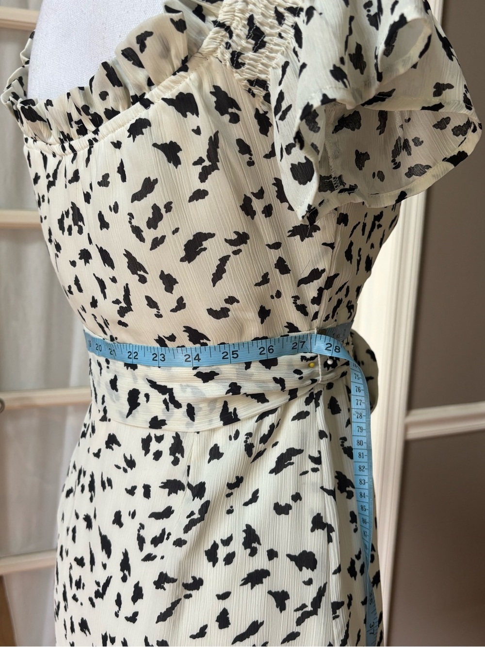 Wild Honey NWT Western Milkmaid Mini Dress Ivory Black Tie Waist S - Picture 9 of 11